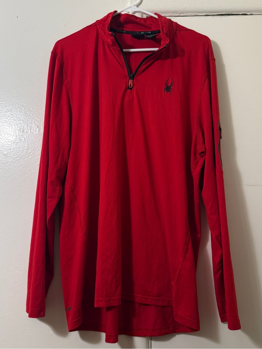 Spyder Active Mens Large Red Quarter Zip Pullover Long Sleeve Ski Athletic Top L